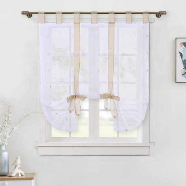 1 Piece Roman Shade Leaves Embroidery Curtains Tab Top Window