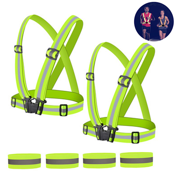 Reflekterande Väst Säkerhetsutrustning Hög Synlighet & Fullt Justerbar med 2 Reflekterande Armband för Löpning Jogging Cykling Promenader på Natten