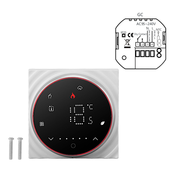 Smart Termostat 1 Vecka Programmerbar LED-Display Sänkt Rektangulär Bas Digital Termostat AC95‑240V för Pannvärme System Svart