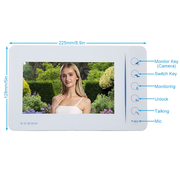 7 tum LCD-monitor Intercomkamera Videodörrtelefon Dörrklocka Access Control System 110-240V (UK)