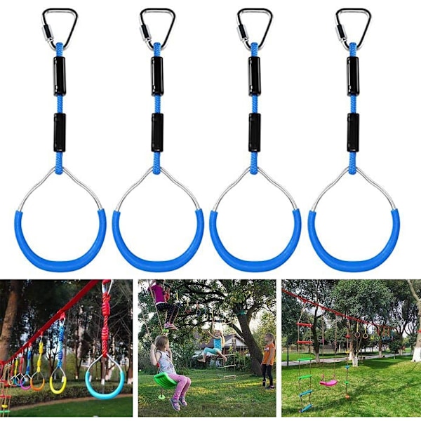 Färgglada Svingringar för Gymnastik - 4-pack Utomhus Lekset & Lekplatsutrustning för Ninja-bana, Apa Ring, Klätterring, Hinderringar