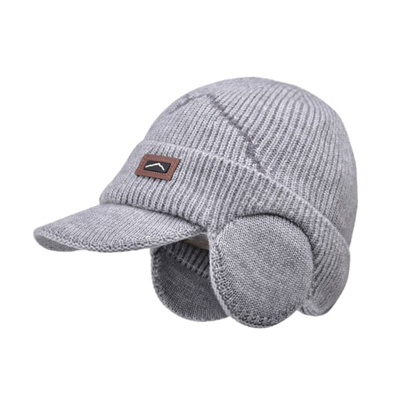 Muryobao Herre Beanie-lue med Visir Varm Vinter Strikket Øreklaffer Hater Tykk Fleeceforet Skalle Ski Baseball Caps