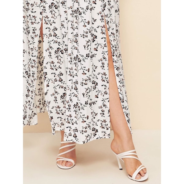 Kvindes Boho Blomsterprint Off Shoulder Split Lang A-Linje Kjole
