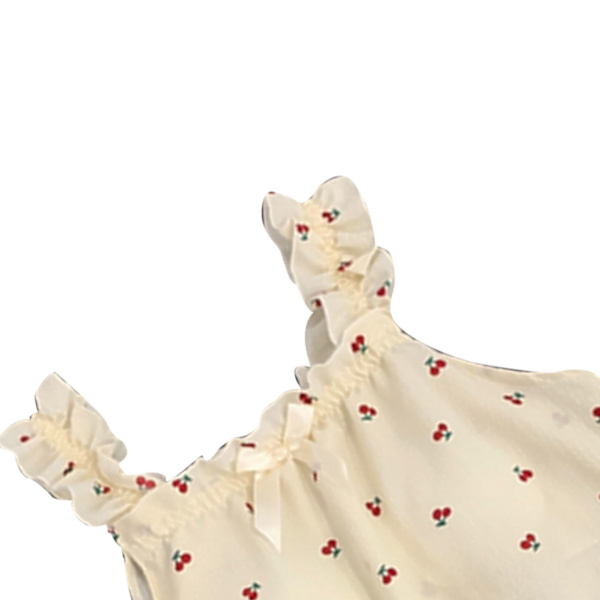 Camisole Pyjamas Tvådelad Set med Bröstkuddar Lös Mjuk Hudvänlig Sommarpyjamas Set för Flickor Körsbär XL
