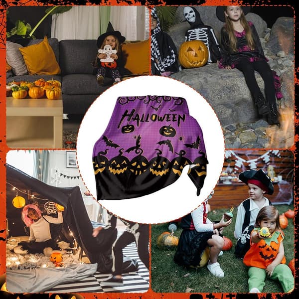 Halloween tæppe Græskarprint Blødt Fleecetæppe 150x200cm Lilla Sort Hyggelig Efterår Vinter Indretning[TT]