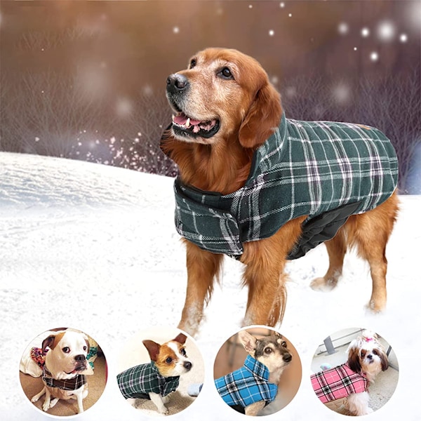 Vanntett jakke for hunder, vindtett vinterjakke for hunder, reversible hundeklær i britisk stil, rutete hundegenser
