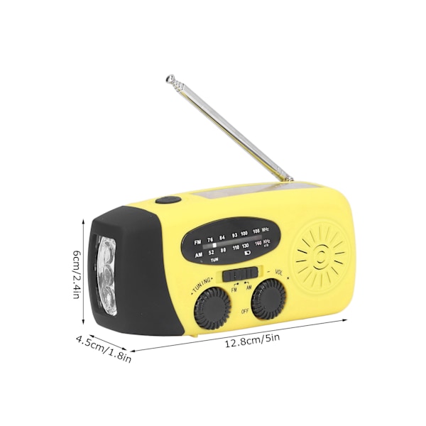 Handvevad Solradio Multifunktionell Nödradio LED-radio med Ficklampa för Utomhuscamping Gul Japansk