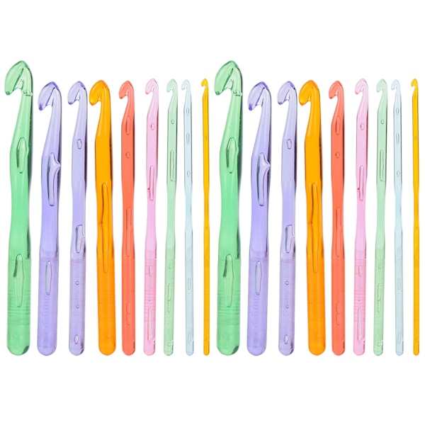 2 Set Virkade Krokar Färgglada Transparent Plast Handgjorda Stickverktyg