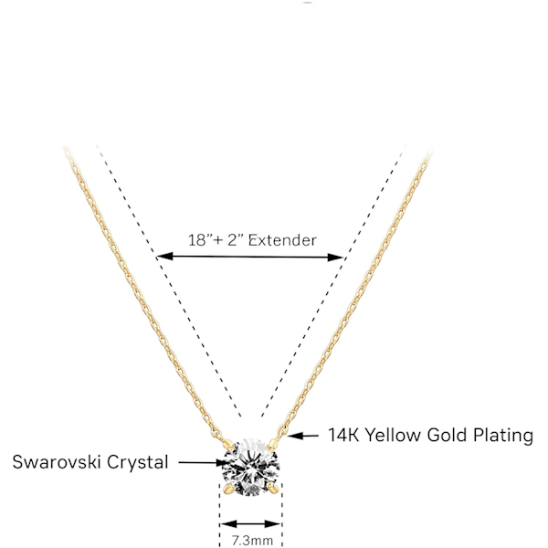 Forgyldt Swarovski Krystal Solitaire (8mm) CZ Diskret Choker Halskæde | Guld Halskæder til Kvinder