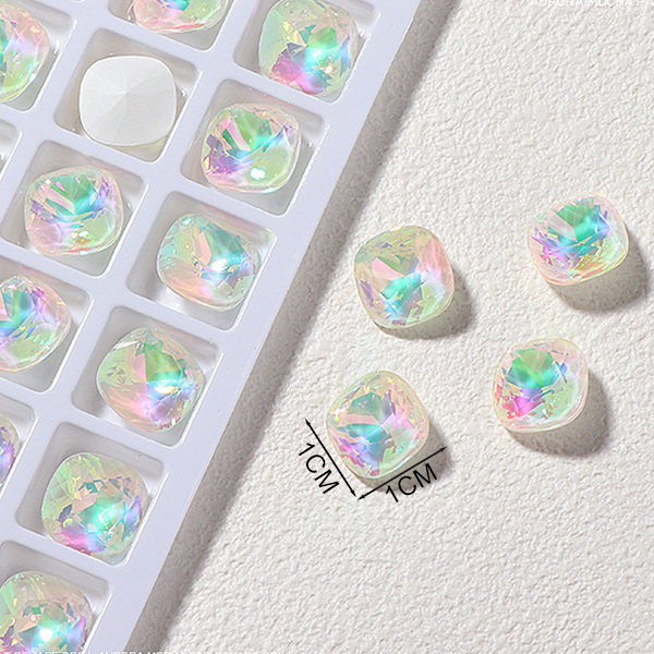 10 st Nageltillbehör Fetta Kvadratisk Borr Super Flash Aurora Phantom Mocha Kristallglas Spets Bottenborr Nageltillbehör