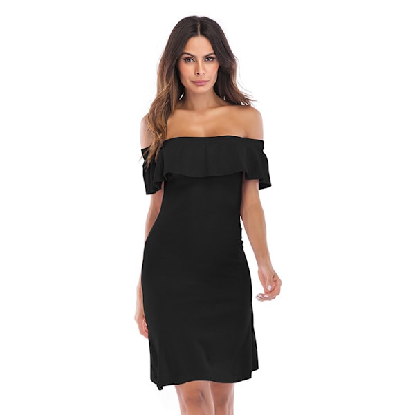 Kvinners Off Shoulder Ruffle Bodycon Club Party Minikjole (svart)