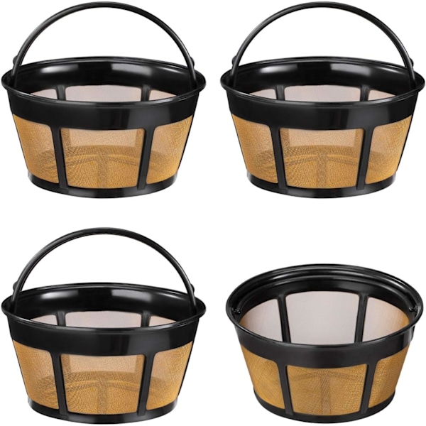 Återanvändbart kaffefilter, 4-pack korg kaffefilter 8-12 koppar ersättnings kaffefilter med mesh i rostfritt stål för Mr. Coffee och Black &