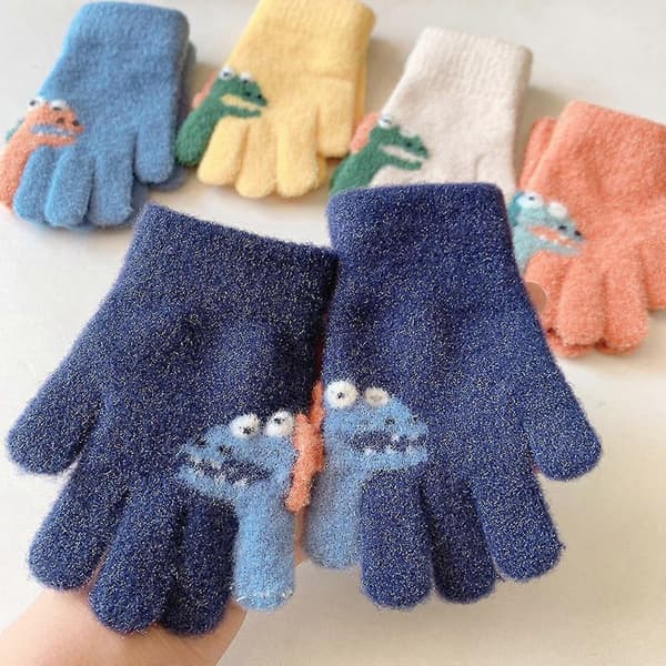 Dyr Elementer Mønster Handsker Vinter Varme Strikkede Handsker Med Fuld Finger Hold Varm Blue