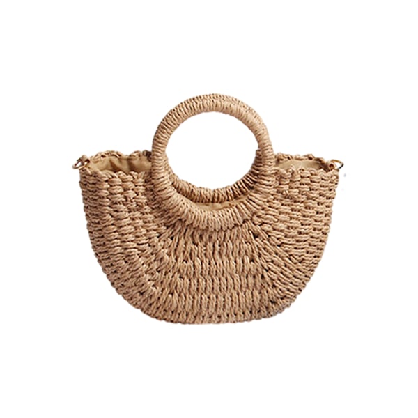 Halvmåne Halm Väska, Handvävd Kvinna Sommar Retro Strand Tote Axelväska Crossbody Resa Strandväska