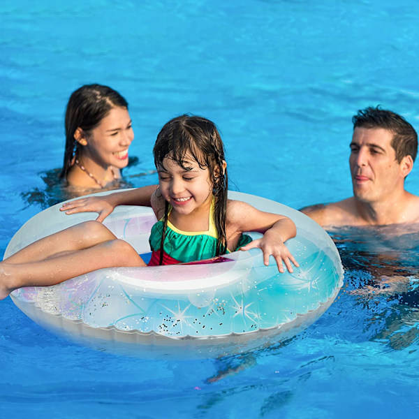 Uppblåsbar Pool Float Tube, Transparent Badring med Färgglada Glittrande Glitter Sommarvattenkul Floats Pool Tube Floats Ring Leksaker Strand Pool