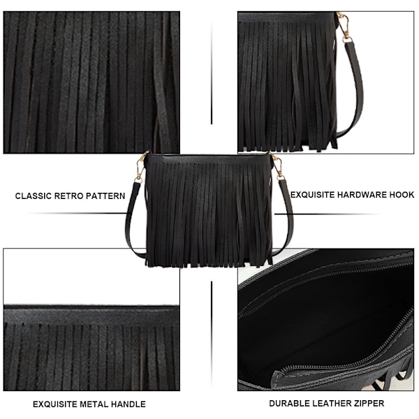 Flicka läder crossbody väska med fransar Damplånbok Daglig axelväska