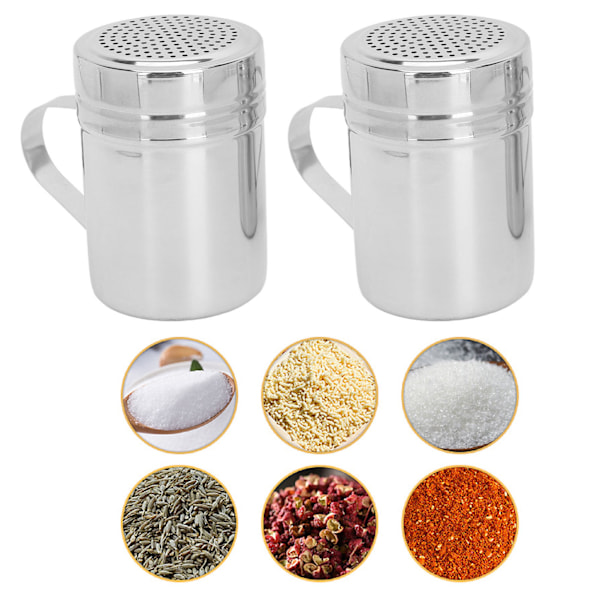 2pcs Stainless Steel Dredge Shaker with Lid Handle Salt Sugar Shakers Seasoning Pepper Shaker for Cooking Baking