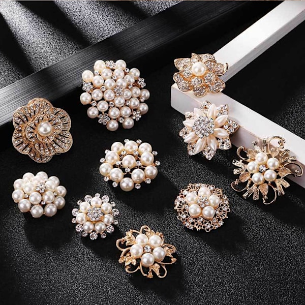 2 stk Blomsterbrosche Corsage Simuleret Perle Krystal, Elegant Blomsterblad Brosche til Kvinder, Brud