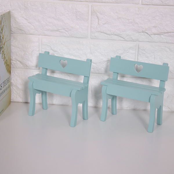 2 stk. Mini Træstol Bænk Model Bryllup Dukkehuse Dekoration Børnegave (Blå)