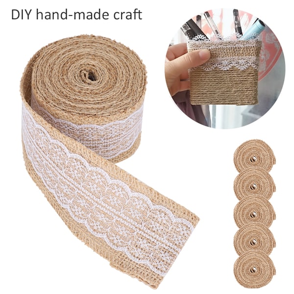 5 st Lace Linen Rulle Burlap Band Kant DIY Födelsedag Jul Bröllop 6cm 5 Meter Rulle Stift