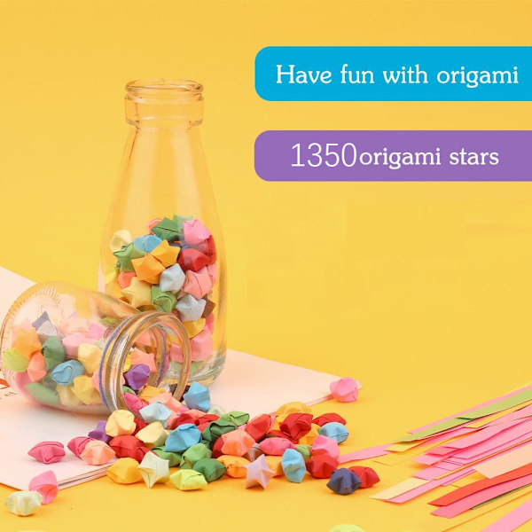 1350 ark Origami-stjärnor papper, dubbelsidiga färger Dekorationspappersremsor för papperskonst Hantverk