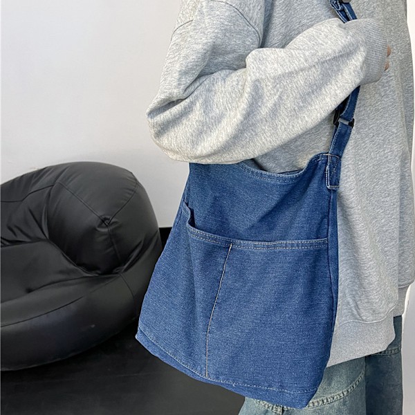 Damväska i denim, axelväska, handväska, casual canvasväska, retro crossbody-väska, stor kapacitet