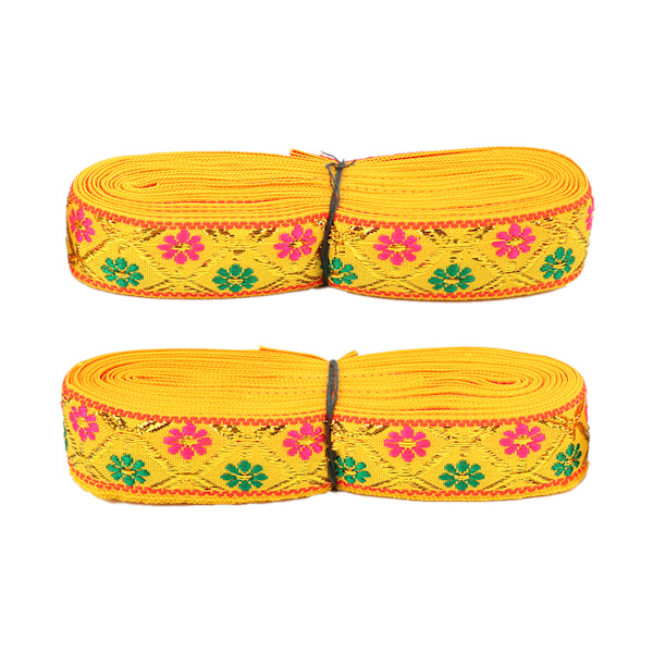 2 st Embroderade Spetsband Långa 7 meter Bredd 2,5 cm Elegant Band för Hantverk Bröllopsdekoration Klänningstillverkning Presentförpackning Gul