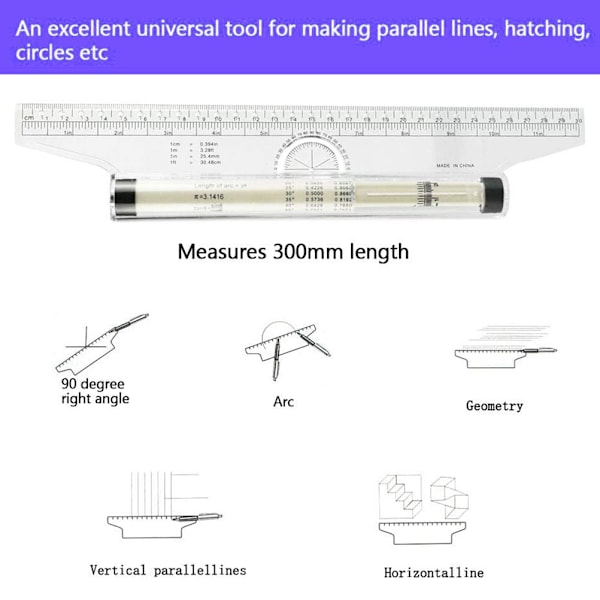 Rullande Parallelllinjal 30cm Professionell Parallellrulllinjal Multifunktionell Skalritlinjal