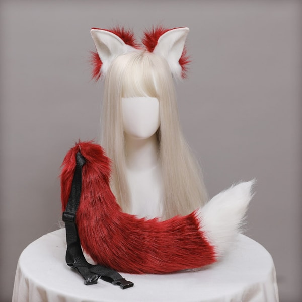 Kattungeöron Varghuvudräv Öron Svans Set Djur Söta Huvudtillbehör för Halloween