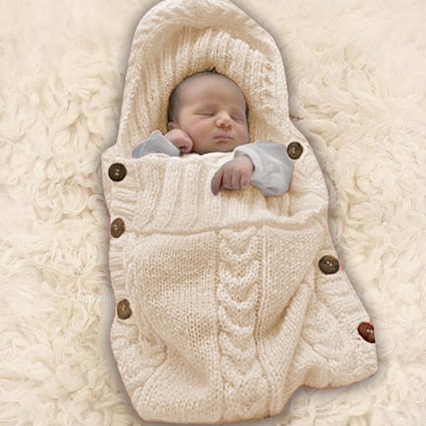 Nyfödd Baby Wrap Swaddlefilt Stickad Sov-Säck