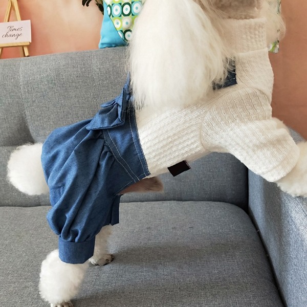 Hundkläder för små hundar pojke flicka vår stickad tröja denimbyxor overaller en del kläder för katter valpar kläder bedårande för medelstora husdjur 4