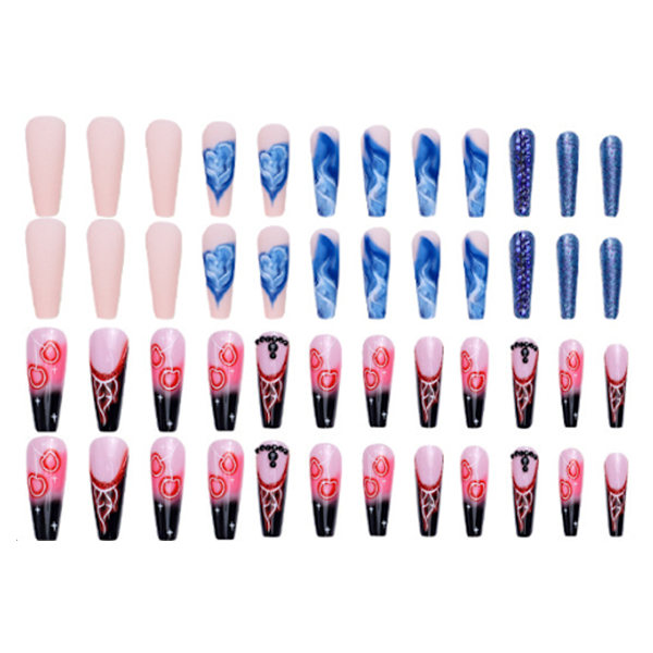 Två förpackningar med nagelplåster med flera mönster att välja mellan Flame Heart nagelplåster Jelly-lim med gnuggremsor kan återanvändas