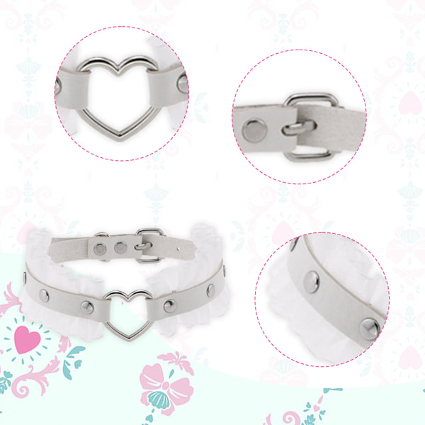 Kvinnor Flickor Läder Choker Krage Punk Rock Gothic Hjärta Choker Halsband, Spets Halsband