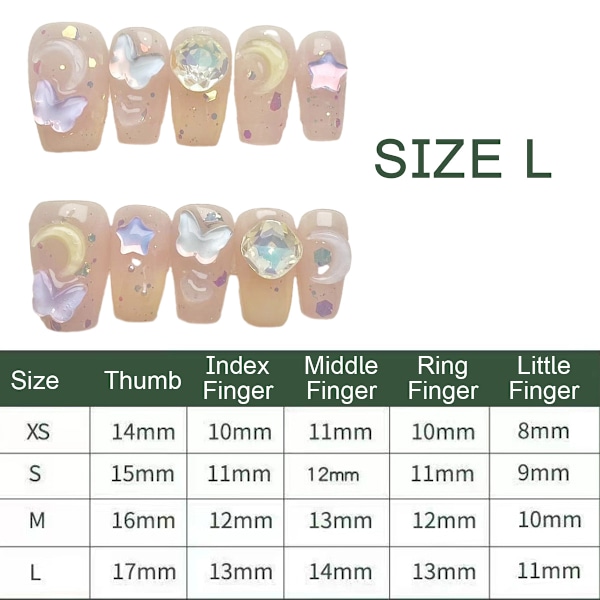 Kortare Press-on Naglar Medium Kista Nagelkonst med 3D Lyxig Design Återanvändbara Falska Naglar 10st med Relaterat Nagelset 4 Storlekar