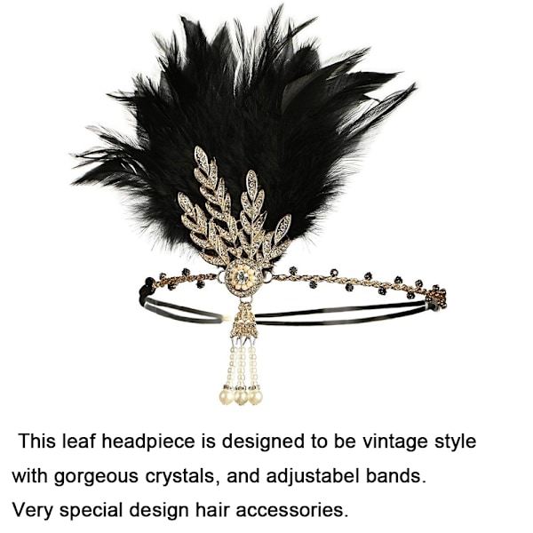 Art Deco Flapper Blad Bryllups-Tiara Perle Hovedbeklædning Pandebånd Med fjer