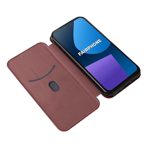 Til Fairphone 5 Deksel Karbonfibertekstur Telefondeksel med Kortholder (Brun)
