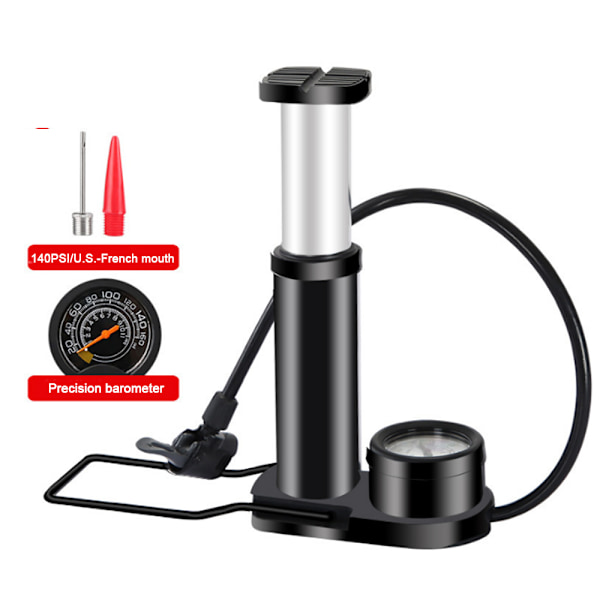Cykelpump, 140 PSI Mini Bärbar Cykelpump, Mini Fotpump med Tryckmätare, Dubbelventil Cykelpump för Cyklar, Motorcyklar, Simning