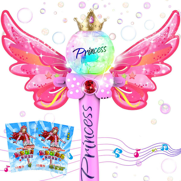 Elektrisk Bubbelmaskin Fairy Bubble Wand Bubbelblåsare för Flickor Barn Musikalisk Handhållen Bubbelmaskin