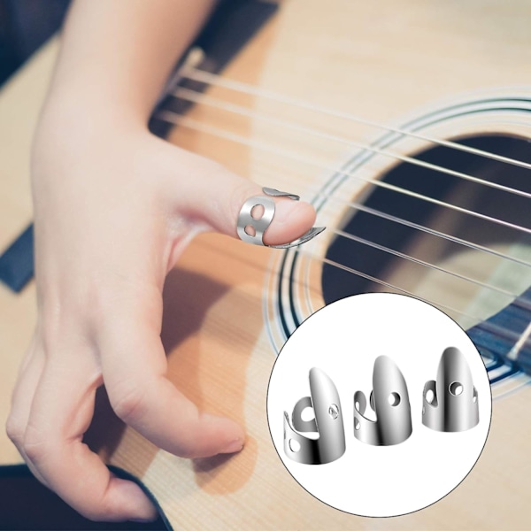 12 stycken set, inklusive fingerplockar i rostfritt stål och tumplockar, metallfingerplockar justerbara basfingerplockar för gitarr,