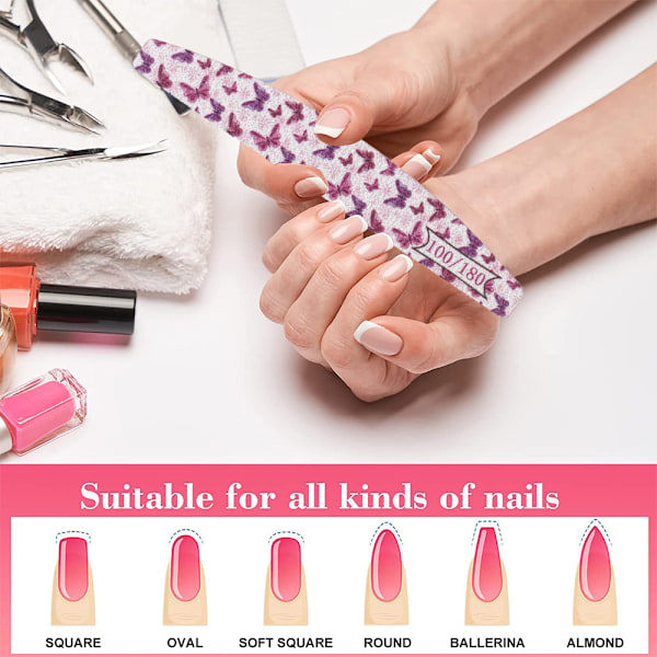 6 st Nagelfilar Återanvändbara Dubbelsidiga Smärgelbrädor (100/180 Korn) Nagelstilverktyg Fjärilsmönster