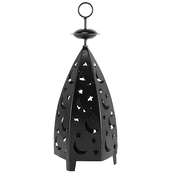 Klassisk Carvad Stjärna Måne Forma Ljusstake Stativ Järn Ljusstake Hem Ornament (Svart)