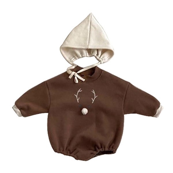 Baby Varma En-dels Kläder för Krypande Bebis Kläder Bebis Kläder med Hatt 2 st (Brun)