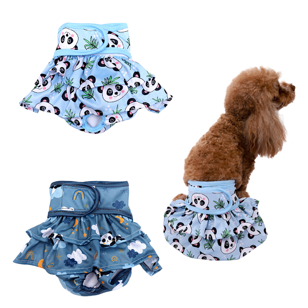 2-pack återanvändbara hundblöjor, absorberande läckagesäkra valpblöjor för honhundar, inkontinens (blå+grå)