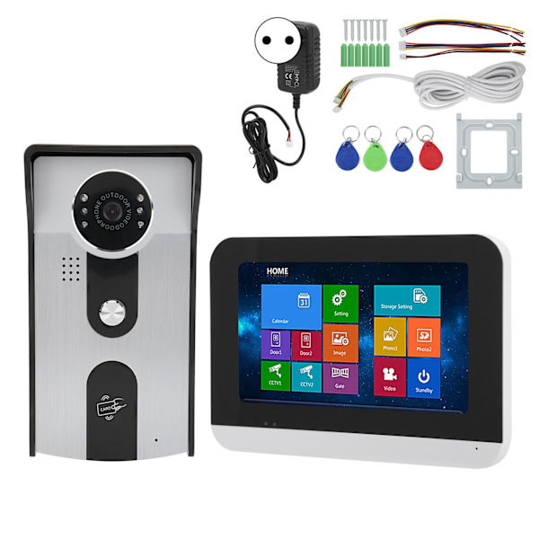 7 tum Smart Videodörrtelefon LCD-skärm Pekskärm Upplåsning Nattseende Access Control System för Hem Säkerhet 100‑240VEU-kontakt
