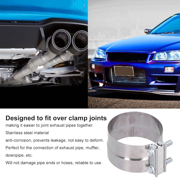 5 tommer Udstødningsbåndklemme Lap Joint Rustfrit Stål Slangeforbindelse til Lydpotte Downpipe Header Manifold