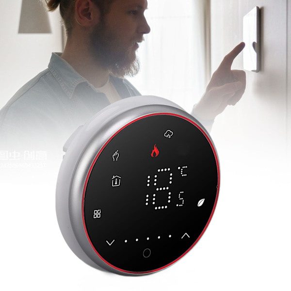 Programmerbar termostat elektrisk oppvarming rund base 13mm innfelt panel LED-skjerm trådløs intelligent termostat AC95~240V svart
