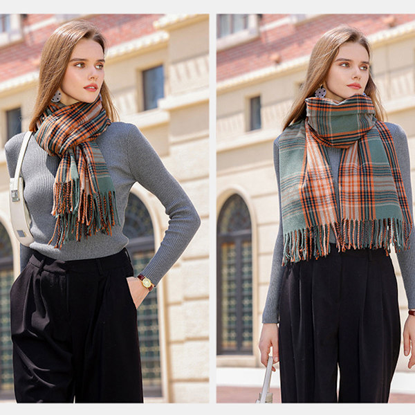 Dametøj Vinter Varmt Sjal Plaid Tassel Blødt Sjal Mode Chunky Tæppe Sjal Wrap Shawl, 67cm*178cm