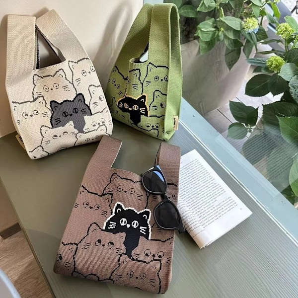 Damväska Retro Söt Liten Stickad Väst Väska Bärbar Bento Väska Casual Shopping Utomhus Handväska