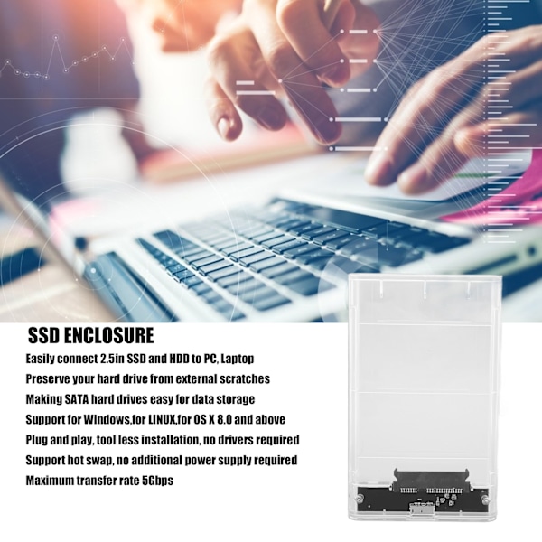 2,5 tum Hårddiskinneslutning 5 Gbps Överföring Repskyddande Extern HDD-Fodraladapter för 2,5 tum SATA Hårddiskar SDD