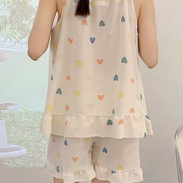 Dam Pyjamas Set Ärmlös Tank Top Casual Shorts Mjölksiden Mjuk Hudvänlig 2-Delar Sommarsovkläder Hjärtmönster M
